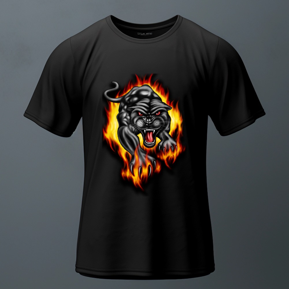 Flaming Black Panther Attack Graphic T-Shirt