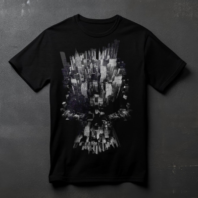 Abstract Cityscape Fusion Black T-Shirt