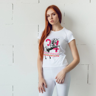 Unicorns #34 Varsity Graphic T-Shirt – White