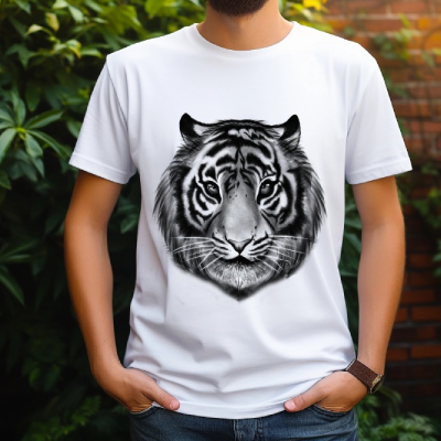 Realistic Tiger Face Graphic T-Shirt – White