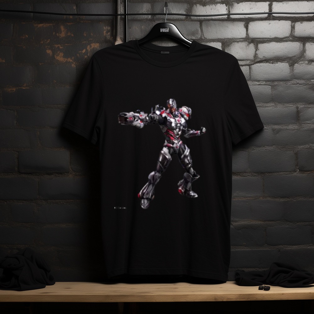 Futuristic Battle Robot Graphic T-Shirt – Black Sci-Fi Warrior Tee