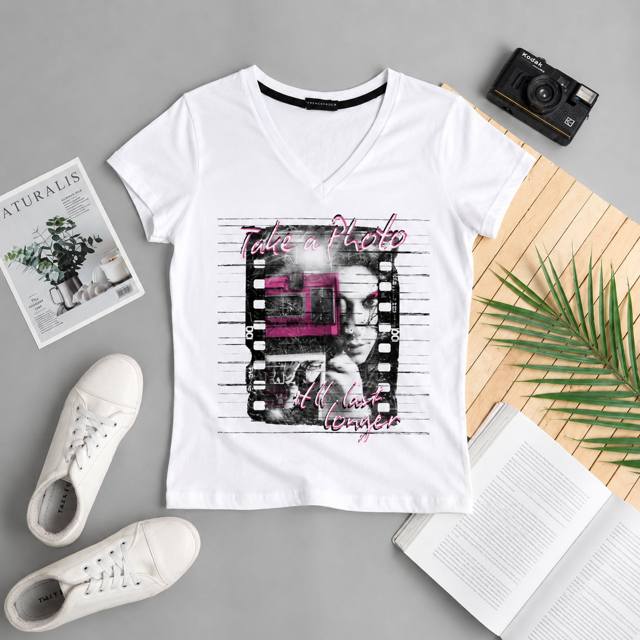 Retro Film Frame Photography Graphic V-Neck T-Shirt