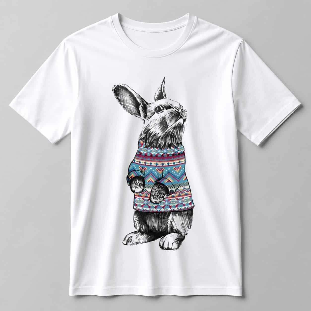 Cute Bunny Winter Sweater Graphic T-Shirt
