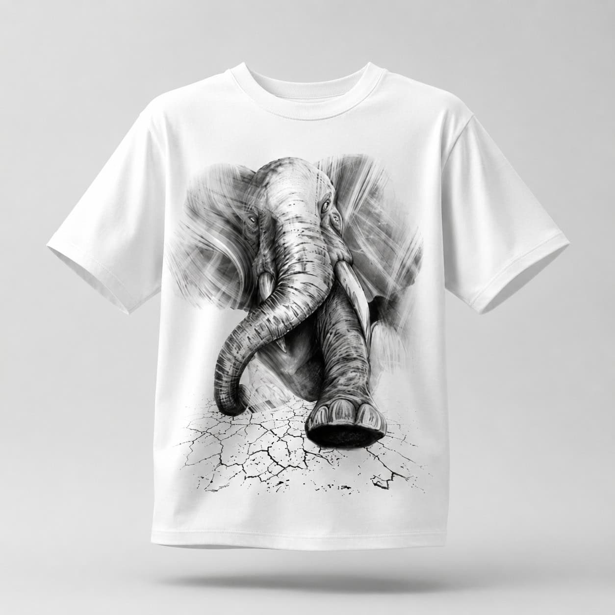 Majestic Elephant Sketch Graphic T-Shirt – White
