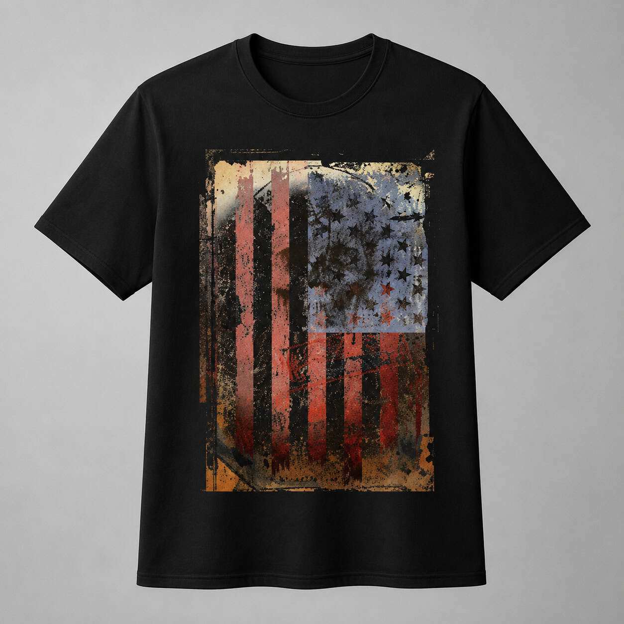 Vintage Distressed American Flag Graphic Black T-Shirt