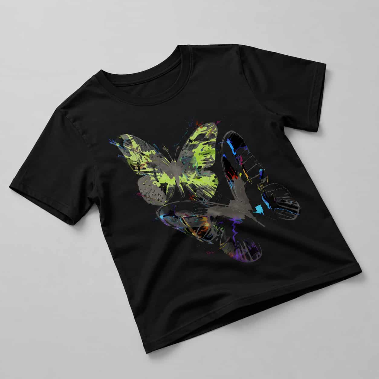 Abstract Butterfly Art Graphic Black T-Shirt