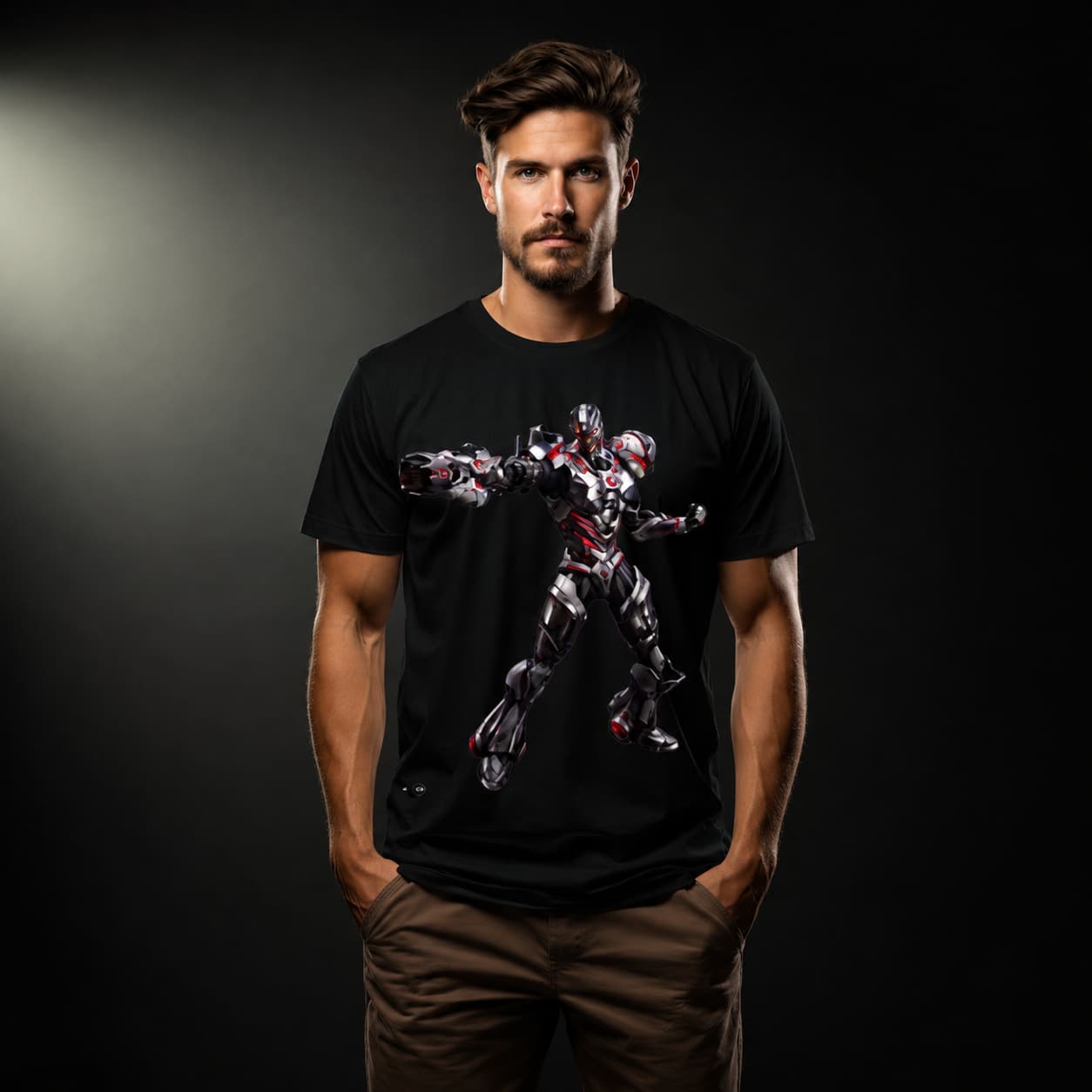 Futuristic Battle Robot Graphic Printed T-Shirt for Men