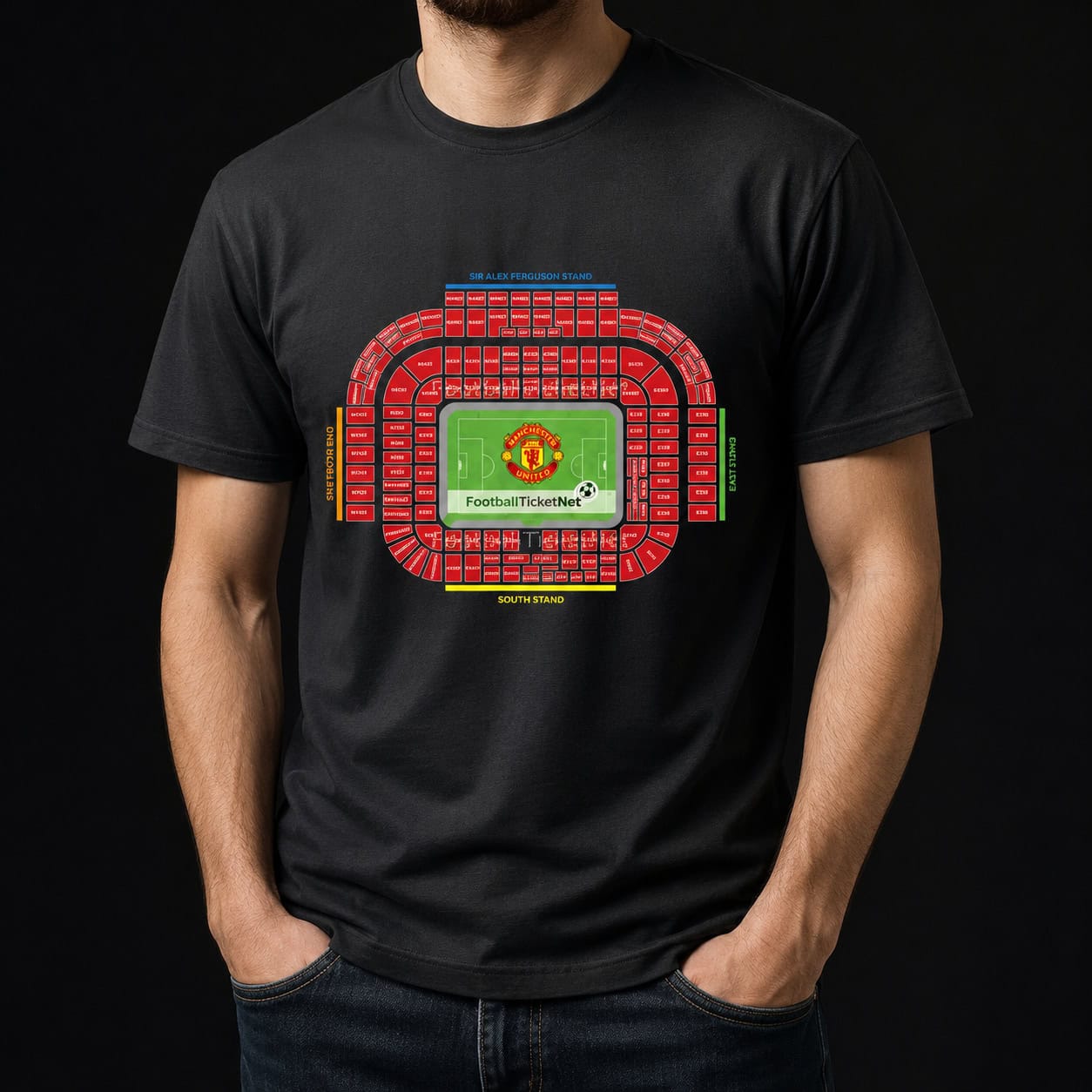 Football Stadium Blueprint Graphic T-Shirt – Black Soccer Fan Unisex Tee