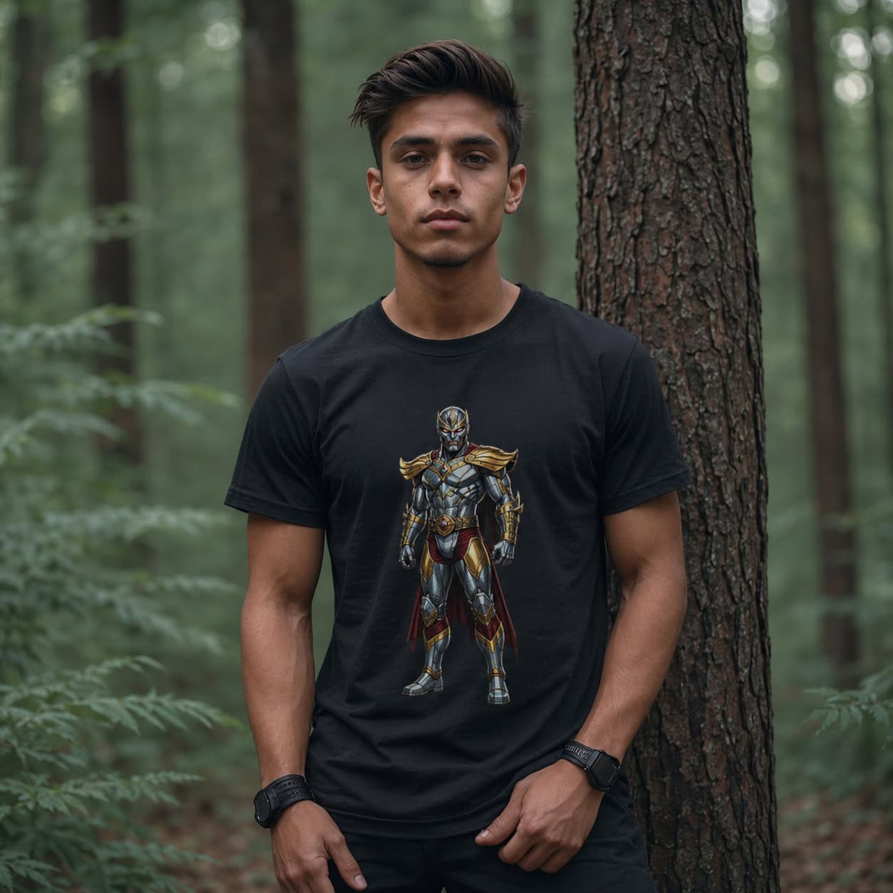 Cyber Warrior Graphic T-Shirt – Black Superhero Inspired Tee
