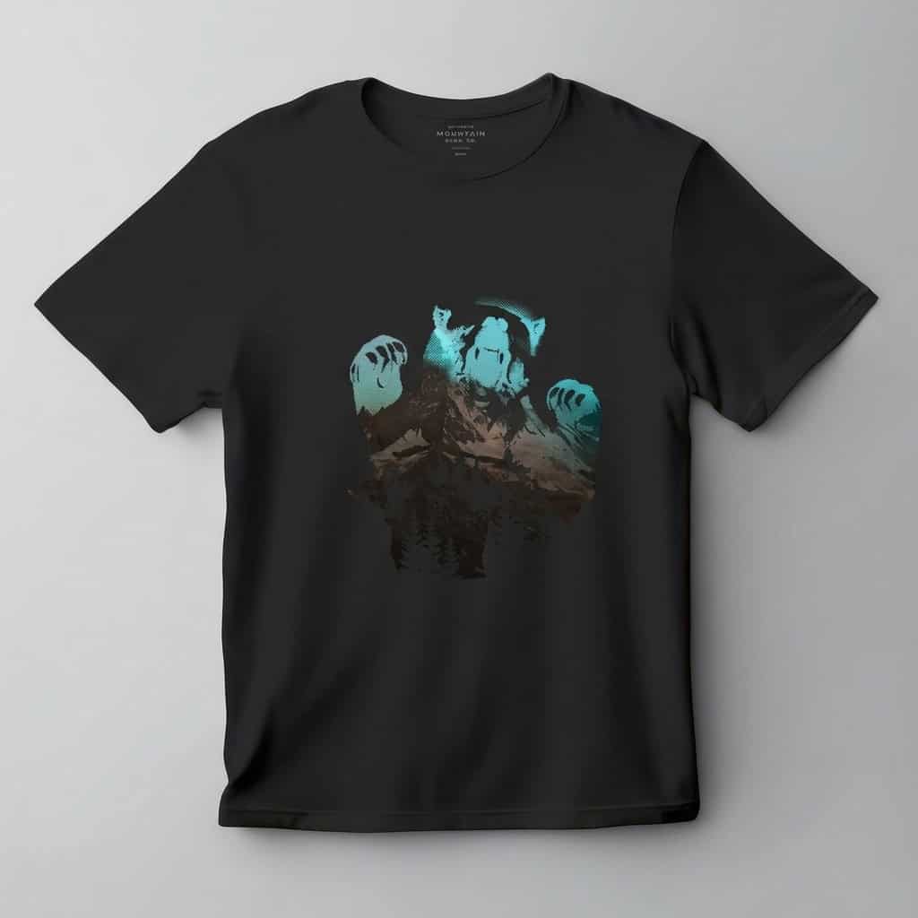 Mountain Bear Graphic T-Shirt – Black Wildlife Adventure Tee