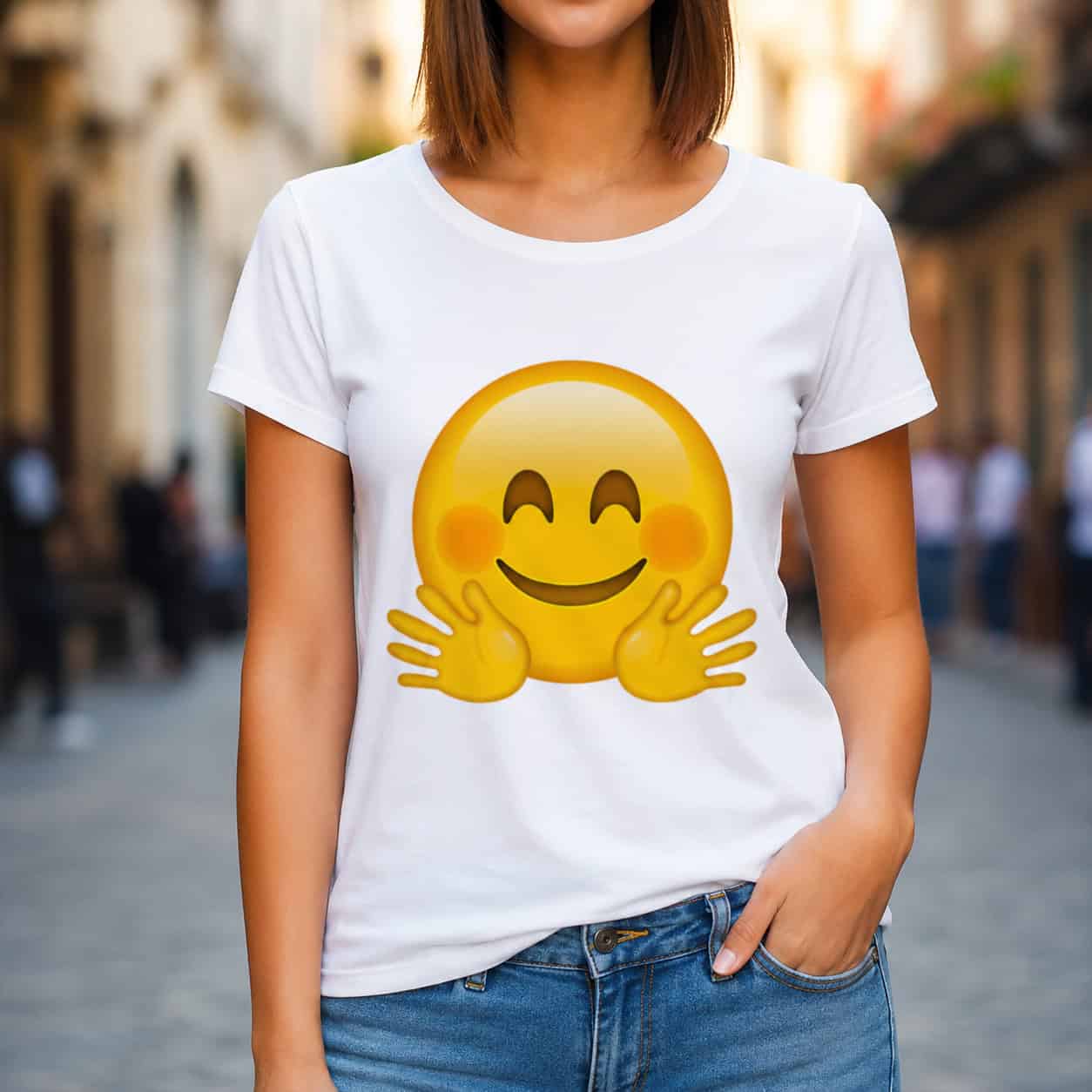 Women's Happy Emoji Graphic T-Shirt – Cute Smiley Face Casual Tee