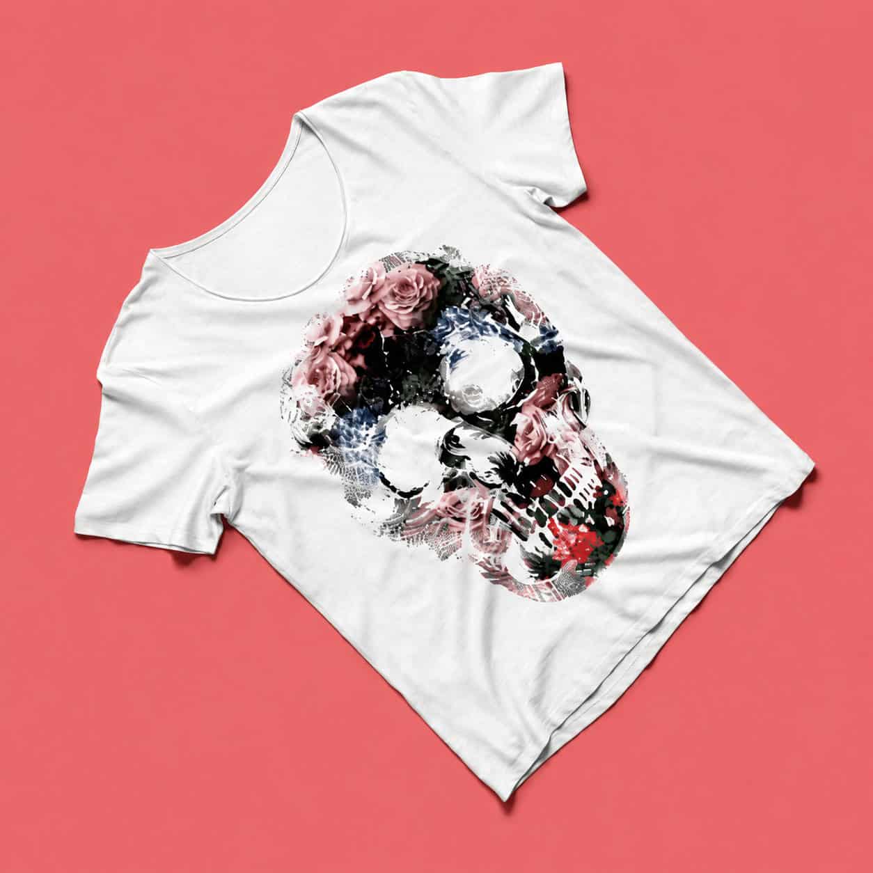 Floral Skull Rose Watercolor Graphic T-Shirt