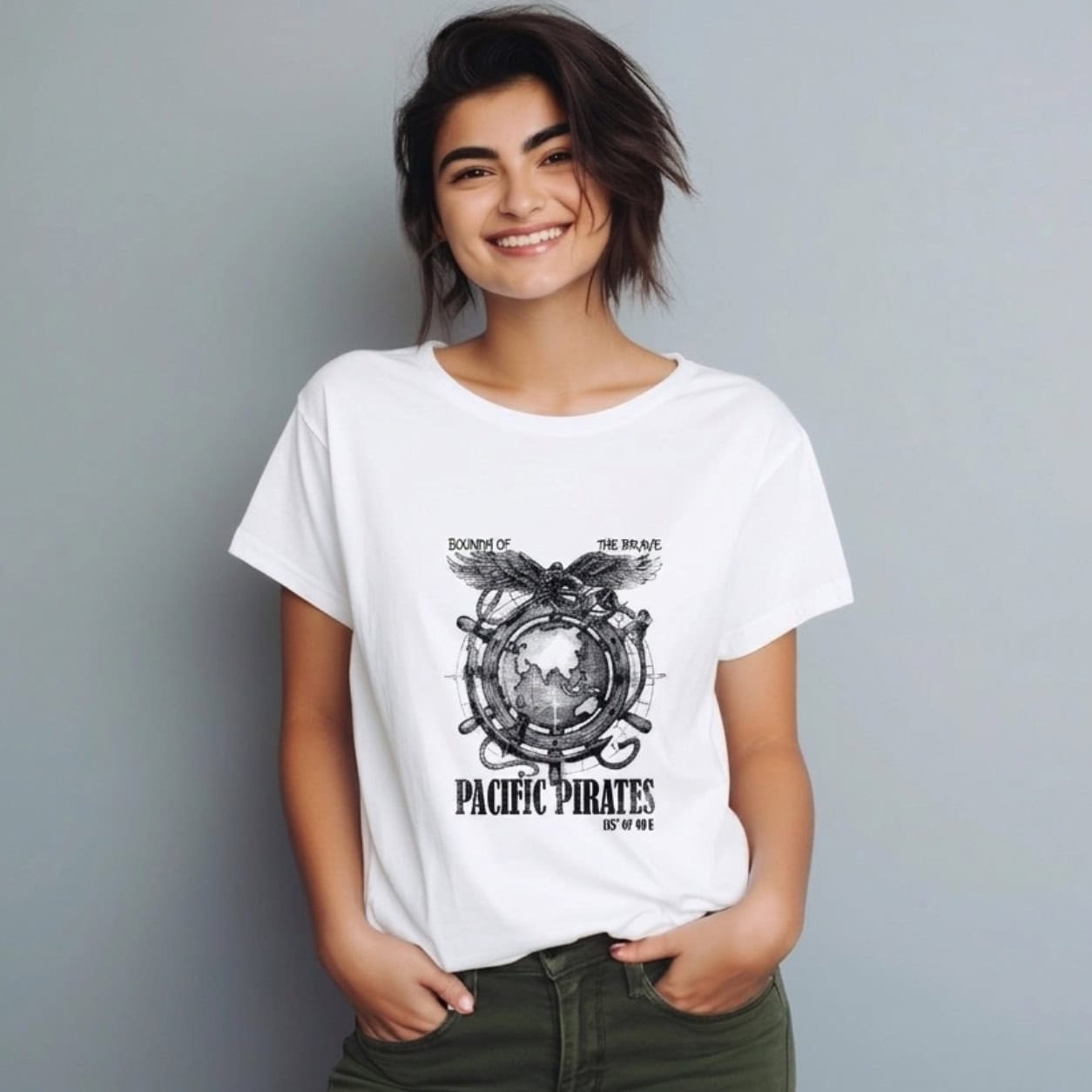 Pacific Pirates Bounty of the Brave Nautical Graphic T-Shirt