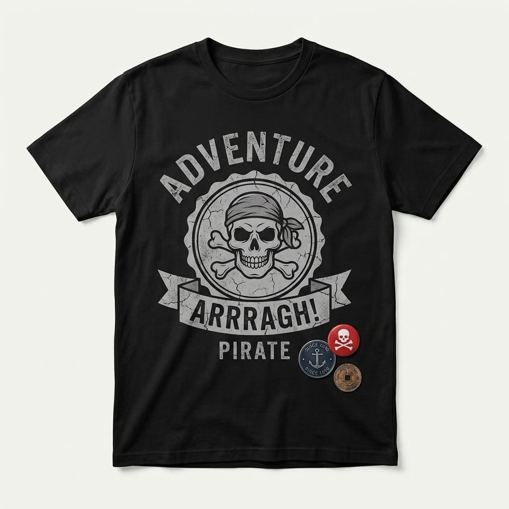 Adventure Arrr Pirate Skull Vintage Badge Graphic T-Shirt