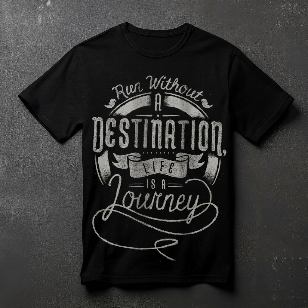 Run Without A Destination Life Is A Journey Typography T-Shirt