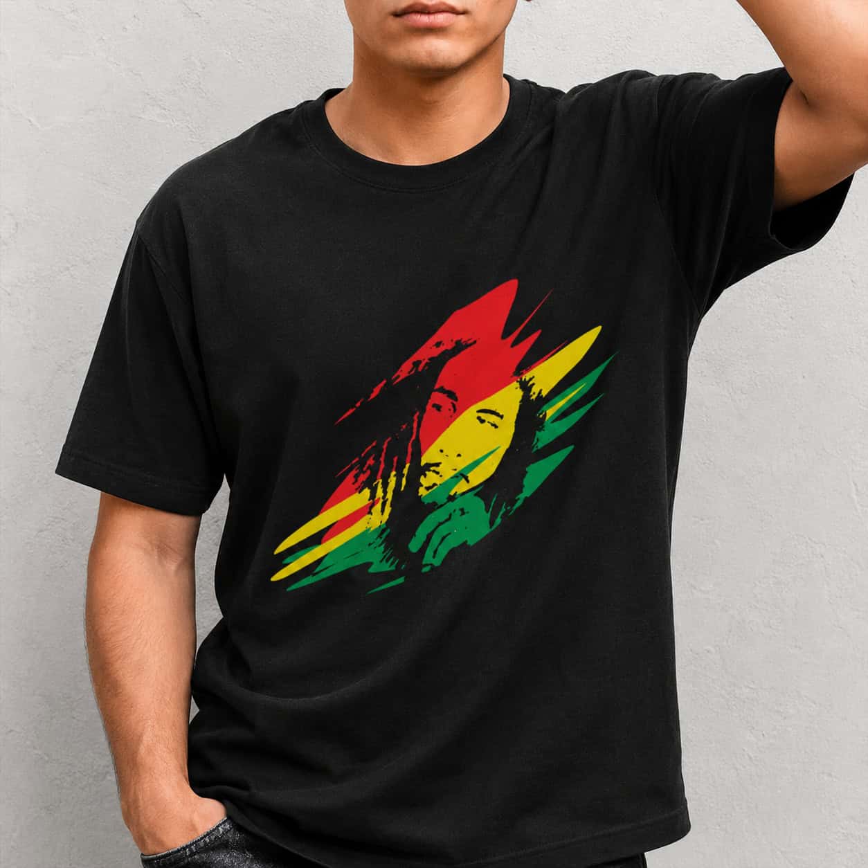 Reggae Inspired Portrait Graphic T-Shirt – Artistic Black Unisex Tee