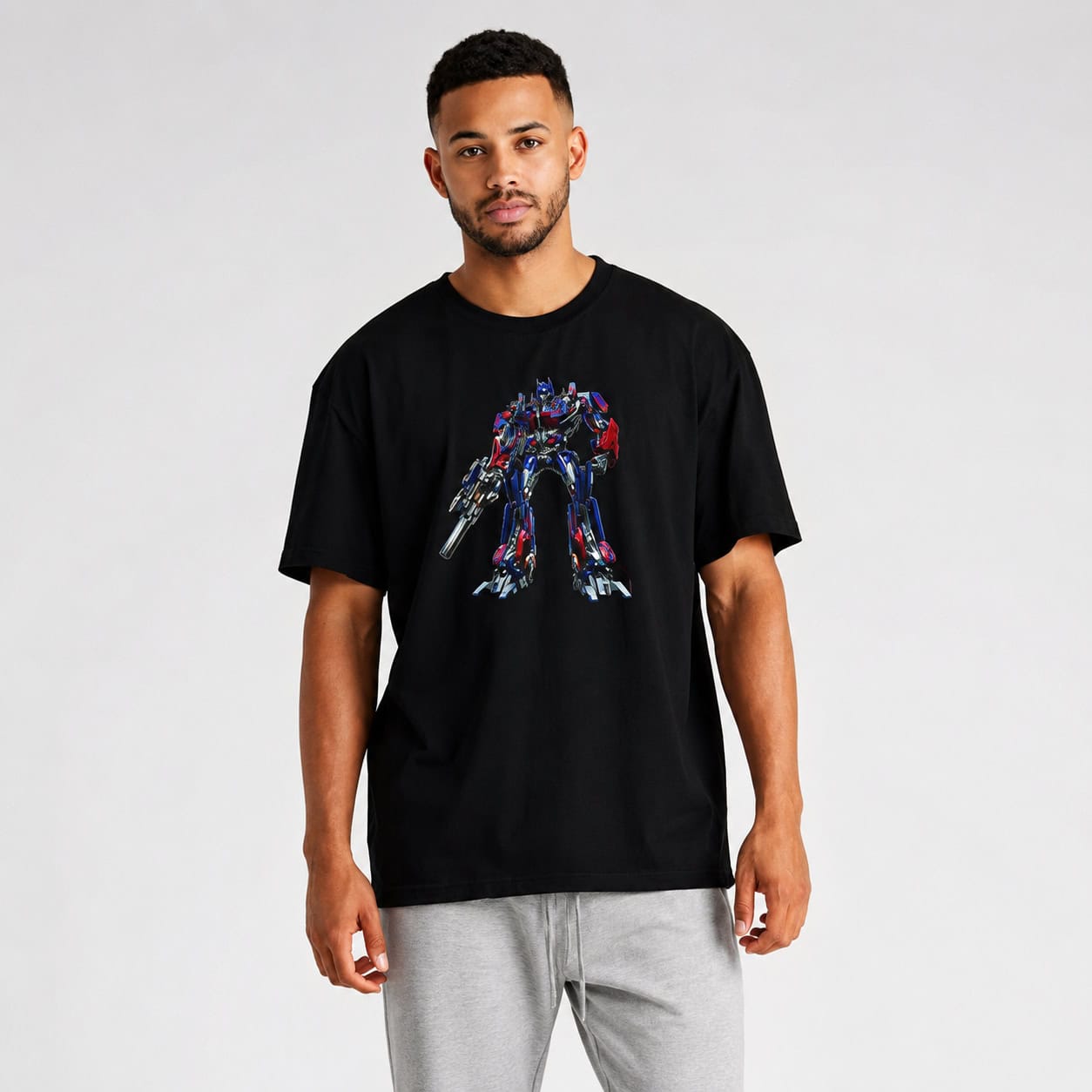 Robot Warrior Graphic T-Shirt – Futuristic Mecha Black Unisex Tee